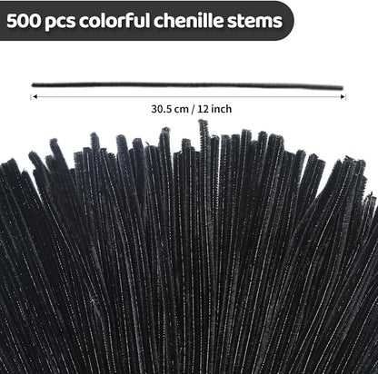 Eppingwin 500pcs Pipe Cleaners, Black Pipe Cleaners Craft Supplies,Chenille Stems for DIY Arts Crafts Project(Black)