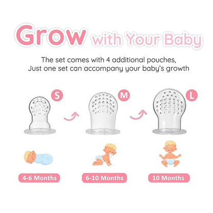 Baby Fruit Food Feeder & Mini Popsicle Ice Tray Set, BPA Free Silicone Baby Feeder for Safe Solid Food Feeding, Breastmilk Popsicle Molds for Cooling Relief, 4 Month+ (Lilac)