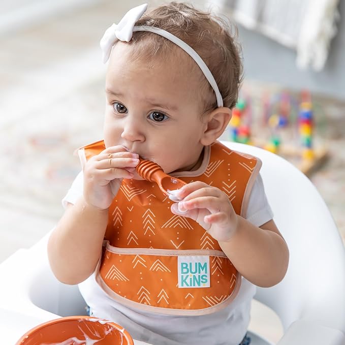 Bumkins Baby Bowl, Silicone Feeding Set with Suction for Baby and Toddler, Includes Spoon and Lid, First Feeding Set, Training Essentials for Baby Led Weaning for Babies 4 Months Up, Clay