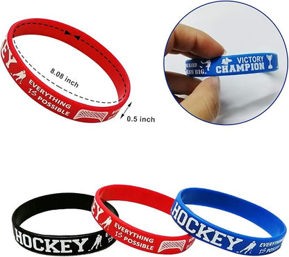 Oringaga 24PCS Hockey Party Motivational Rubber Bracelets, Sports/Hockey Baby Shower Birthday Party Supplies Decorations Gifts Prize Goodie Bag Favors Silicone Wristbands