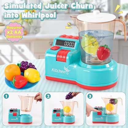 Golray 28pcs Play Kitchen Appliances Toy for Kids, Electric Mixer Toaster Blender with Light&Sound, Cutting Play Food, Pretend Kitchen Accessories, Toddler Birthday Gift Toy for Boy Girl 3 4-8 Year