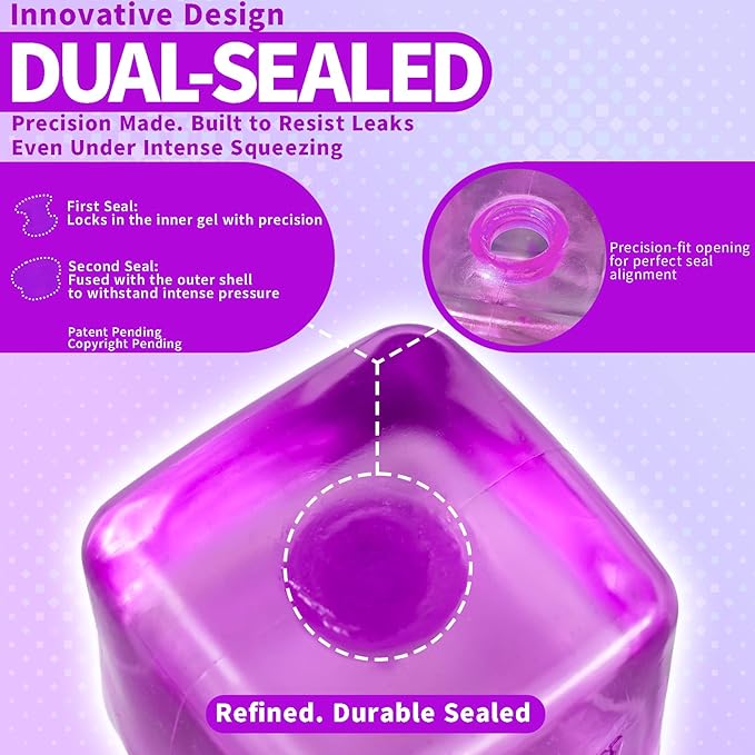 Premium MEGA Cube – Extra Large Ultra-Firm Gel Squishy Fidget Toy | Stress Balls for Adults with Non-Sticky, Odor-Free Shell & Reinforced Dual Leak-Proof Seals for Heavy-Duty Use | Purple