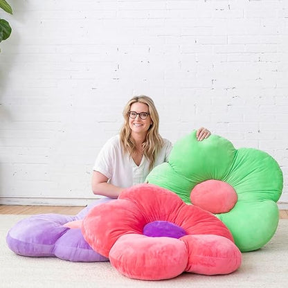 ECR4Kids SoftZone Flower Floor Pillow, Seating Cushion, Bright Green