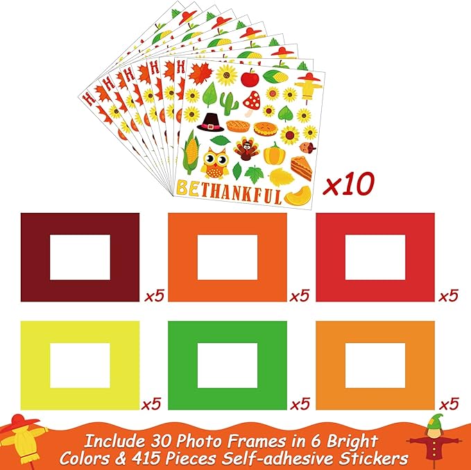 chiazllta 30 Packs Thanksgiving Fall Picture Frame Craft Kits for Kids, DIY Pumpkin Maple Leaf Turkey Craft Autumn Holiday Art Favor Home Class Kindergarten Game Activities