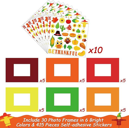 chiazllta 30 Packs Thanksgiving Fall Picture Frame Craft Kits for Kids, DIY Pumpkin Maple Leaf Turkey Craft Autumn Holiday Art Favor Home Class Kindergarten Game Activities