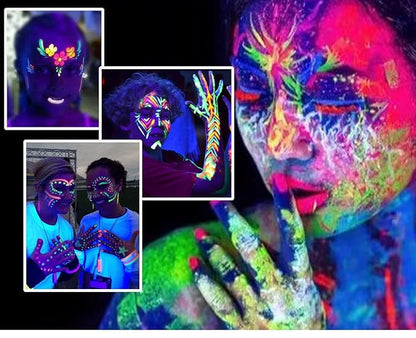 12 Pieces Glow Blacklight Face & Body Paint Makeup, Glow in The Dark Face Painting Kit Neon Paint Sticks for Adult Halloween Glow Party