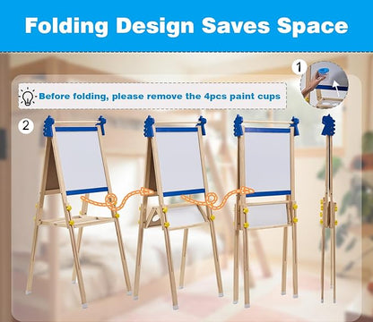 2-in-1 Double Sided Kid's Easel, Height-Adjustable Art Easel for Boys and Girls Ages 3-10, Including 100+ Accessories with Magnetic Chalkboard & Painting Board, Toddler Gifts