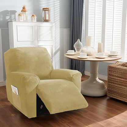NORTHERN BROTHERS Stretchy Recliner Chair Covers, Velvet Recliner Covers, Lazy Boy Chair Cover (Beige, 1 Seat)