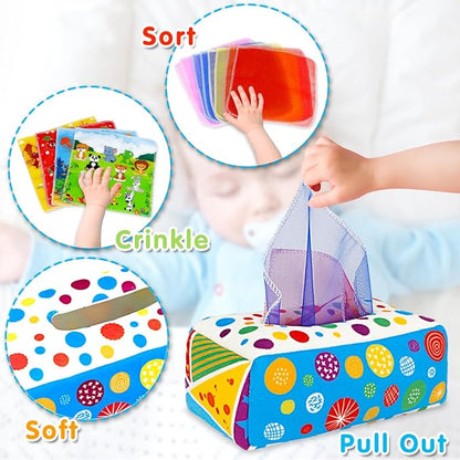 Baby Toys 6 to 12 Months - Baby Tissue Box Toys Montessori Toys for Babies 6-12 Months Soft Crinkle Infant Sensory Toys for 1 Year Old Early Learning Toys Baby Boys Girls Gifts