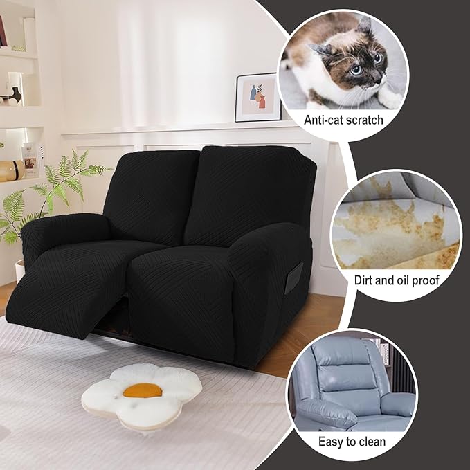 NORTHERN BROTHERS Recliner Loveseat Covers - Recliner Sofa Covers 2 Seater Loveseat Covers for Reclining Loveseat Recliner Cover, Black