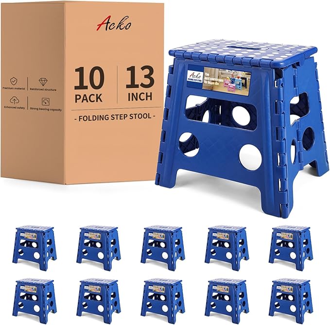 ACKO Folding Step Stool -13 inch Height Premium Heavy Duty Foldable Stool for Kids and Adults, Kitchen Garden Bathroom Stepping Stool 10Pack