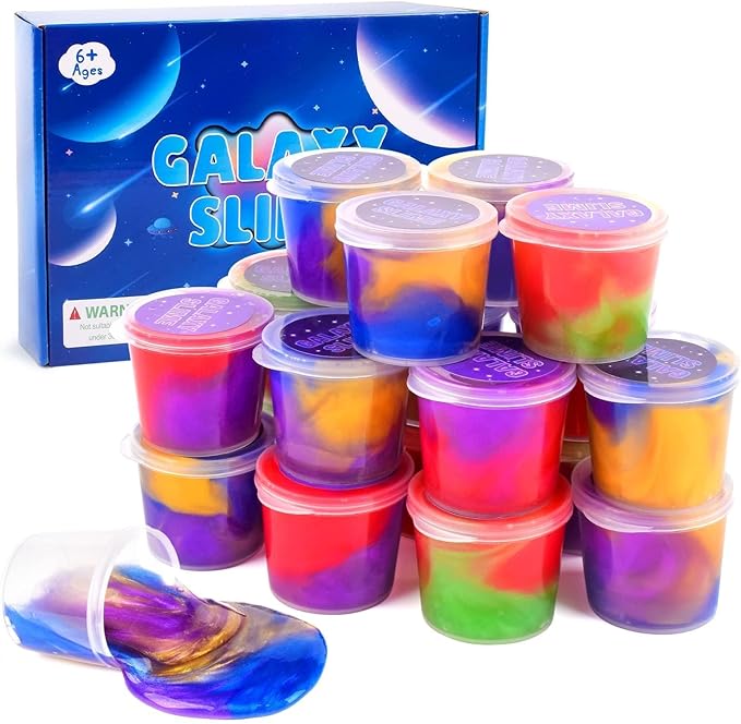 Kids Party Favors Slime Putty, 16 Pack Galaxy Slime Bulk, Slime Kit for Girls & Boys 10-12, Valentine's Day Gifts, Birthday Gifts, Easter Basket Stuffers for Kids