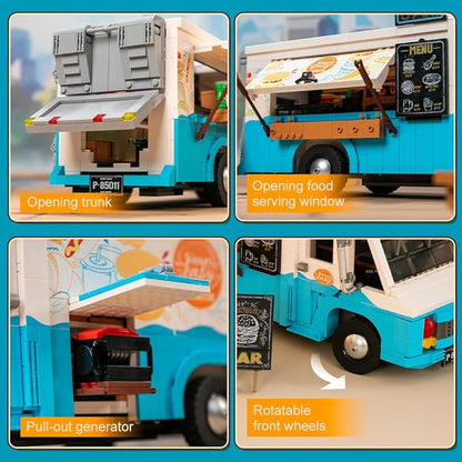 Nostalgic Food Truck Building Set-Camper Vehicles Construction Building Bricks Set Retro Chevrolet P30 Step Van Building Kit for Teens and Adults,Collection Model Building Blocks Set Toys