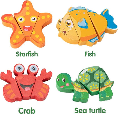 CUCOS Wooden Toddler Puzzles for Kids Ages 1-5 Years Old, Wooden Peg Marine Life Toddler Puzzles, Learning Toys Educational Gift for Girls and Boys