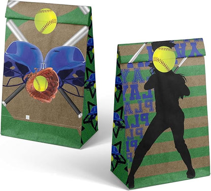 24 Softball Party Favor Bags with Stickers Softball Goodie Bags Softball Party Favors for Kids Softball Birthday Party Supplies