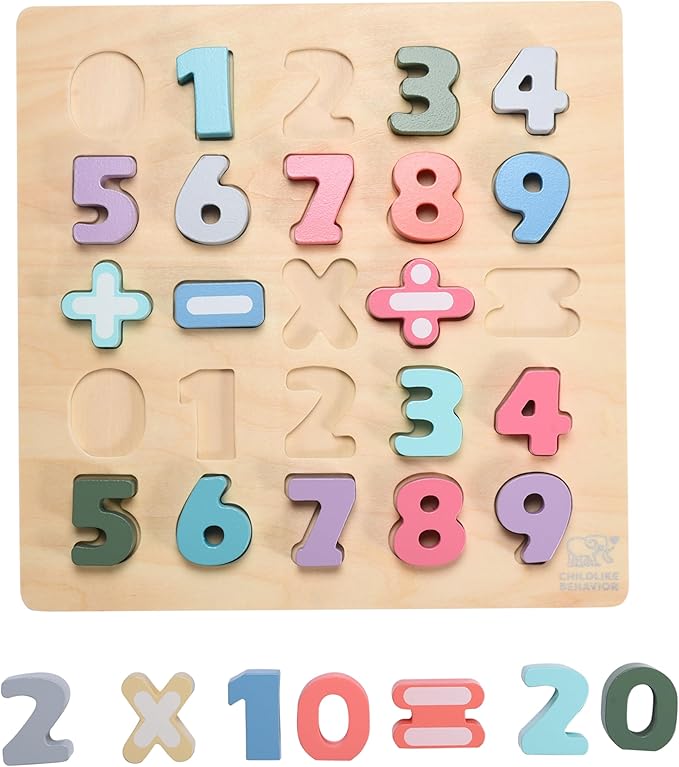 Childlike Behavior Premium Number Puzzles - 11" x 11", Chunky Board Puzzle for Toddlers and Kids 1-5 Years - Colorful, Educational Sorting Toy for Early Development - Ideal for Boys and Girls