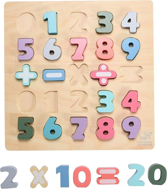 Childlike Behavior Premium Number Puzzles - 11" x 11", Chunky Board Puzzle for Toddlers and Kids 1-5 Years - Colorful, Educational Sorting Toy for Early Development - Ideal for Boys and Girls