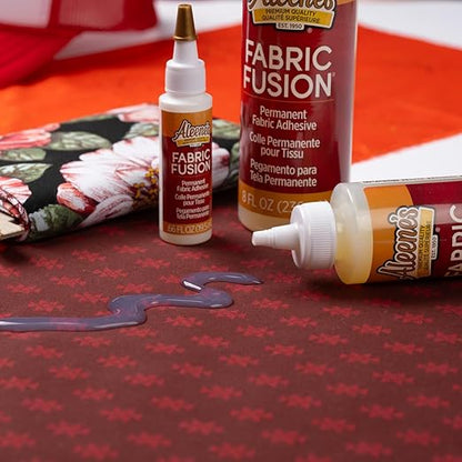 Aleene's Fabric Fusion Glue 8 fl oz, Permanent and Washable Adhesive, No-Sew Fabric Glue for Clothing, Denim, Polyester, Cotton, Flannel Materials, Dries Flexible