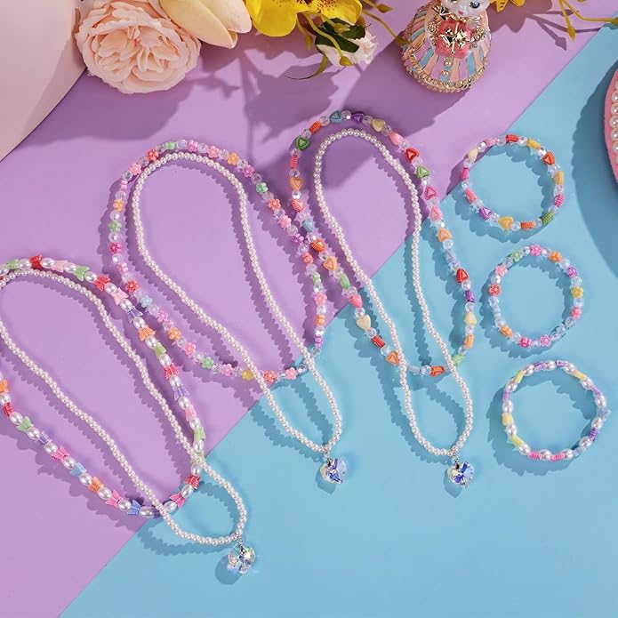 PinkSheep Toddler Jewelry Kids Jewelry Kids Necklace Choker and Bracelet 3 Pack 9pcs, Little Girls Jewelry In Box, Flower Girl Gift Kids Girls Accessories