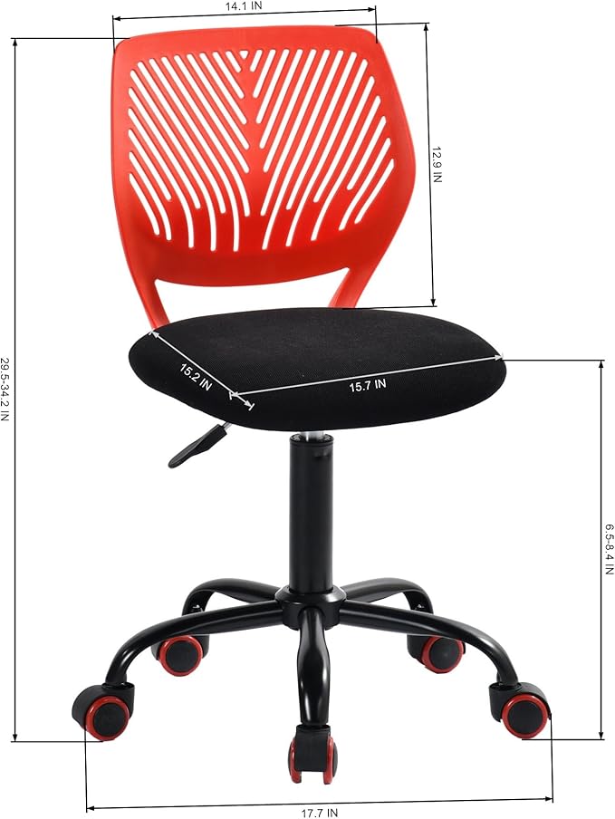 Homy Casa Armless Home Office Desk Chair, Colorful Task Chair with Soft Mesh Padded Cushion, Height Adjustable Swivel Study Computer Chair for for Girls Boys Teens (CO-Black, 1PC)