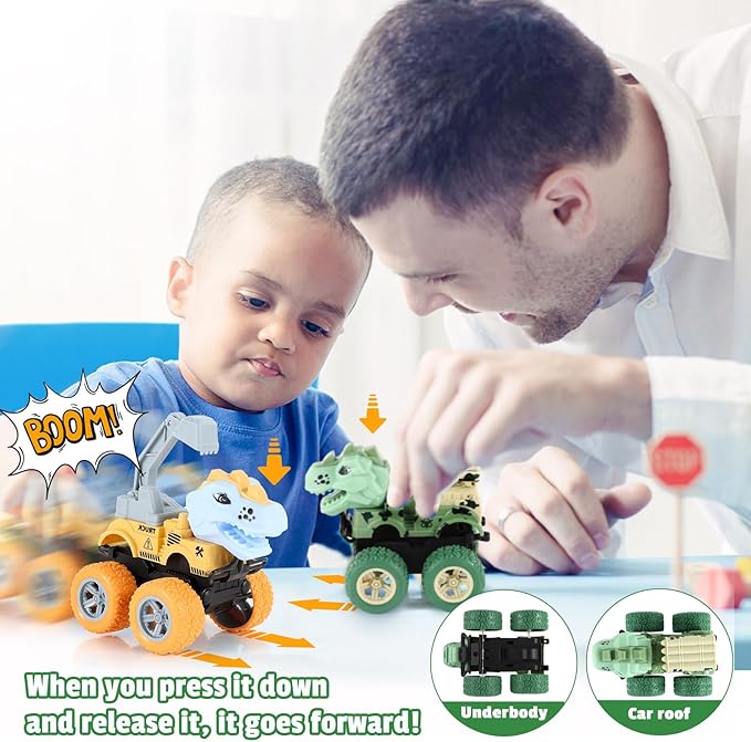 LiYiQ 84 Pcs Dinosaur Party Favors included Mini Hatching Dinosaur Eggs Mini Dinosaur Pull Back Cars Slap Bracelets Make Your Own Dinosaur Stickers and Gifts Bags for Dinosaur Birthday Party Supplies