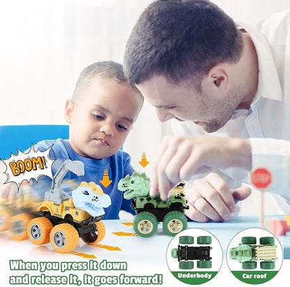 LiYiQ 84 Pcs Dinosaur Party Favors included Mini Hatching Dinosaur Eggs Mini Dinosaur Pull Back Cars Slap Bracelets Make Your Own Dinosaur Stickers and Gifts Bags for Dinosaur Birthday Party Supplies