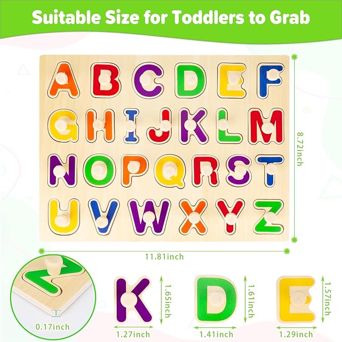 Jumlys Montessori Toys for Toddlers 1, 2, 3 Year Old, Wooden Alphabet Puzzles for Kids 1-3, Early Learning & Educational ABC Puzzle Toys, Perfect Christmas Birthday Gifts for Boys & Girls Age 1-3