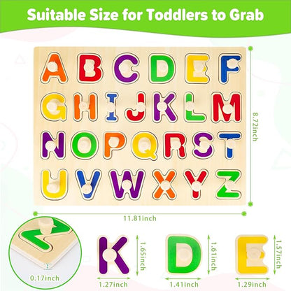 Jumlys Montessori Toys for Toddlers 1, 2, 3 Year Old, Wooden Alphabet Puzzles for Kids 1-3, Early Learning & Educational ABC Puzzle Toys, Perfect Christmas Birthday Gifts for Boys & Girls Age 1-3
