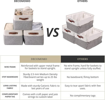 DECOMOMO Storage Baskets for Shelves - Fabric Storage Bins, Linen Closet Organizers and Storage (Grey & White, XL - 4 Pack)