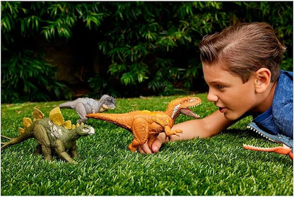 Mattel Jurassic World Wild Roar Dinosaur Toy with Sound & Attack Move, Megalosaurus Posable Action Figure Includes Digital Play, 11 inches Long