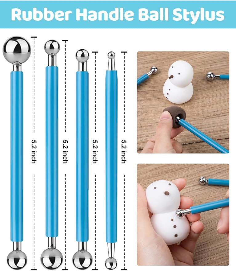 20Pcs Clay Sculpting Tools Kit, Ceramic Clay Ball Stylus Dot Painting Tools, Air Dry Clay Tools Set for Carving, Dotting, Embossing, Shaping, Molding, Pottery Crafts, Nail Art, Rhinestone, Rock