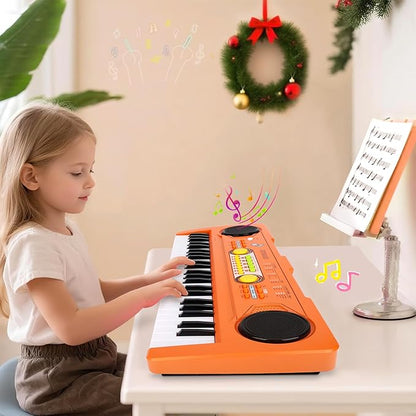 Kids Piano Keyboard with Microphone, 49 Keys Portable Electronic Piano Keyboard for Kids Beginners Ages 3 4 5 6 7, Toy Music Keyboard Birthday Xmas Gift for Girls Boys, Orange