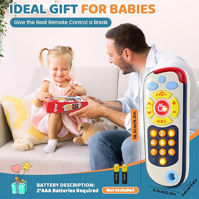 Orzbow Baby Remote Control Toy with Music, Realistic TV Remote Toy with Lights and Sounds, 3 Modes(Learning, Music, Game), Baby Sensory Toy for Toddler Infant Boy Girl Gift 1-3 Year Old, Black