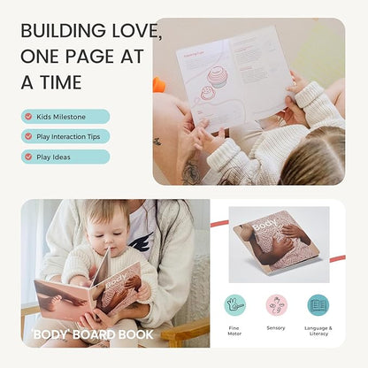 Tiny Land Montessori Toy Set for Babies 7-9 Months Senser Play Kit - 5-in-1 Wooden Learning Toys with Object Permanence Box, Sensory Ball, Stacking Cups and Mirror Puzzle,Body Board Book