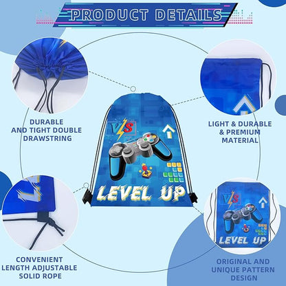 122Pcs Video Game Party Favors, Gamer Party Favors for Boys Includes 13 x 11 Inch Video Game Party Drawstring Bags Bracelets VIP Passes with Lanyards Keychains Tattoo Stickers for Gaming Party Favors