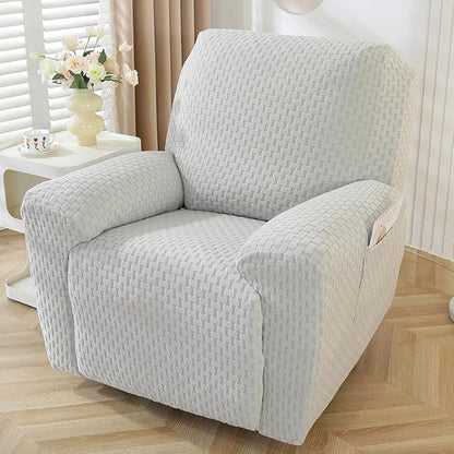 vctops 4 Pieces Jacquard Plush Recliner Slipcovers Stretch Soft Sofa Couch Cover Anti-Slip Solid Color Furniture Protector with Elastic Bottom for Kids Cats Dogs (Light Grey,1 Seat)
