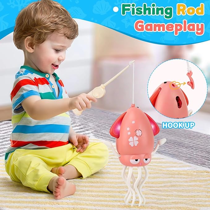 LZZAPJ Electric Dancing Octopus Light Music Suitable for 12-18 Months Old Baby Toys, Kid Crawling Squid Toys Suitable for Toddler Tummy time, Birthday for 1 2 3 4 5 6 Year Old Girl (Pink)