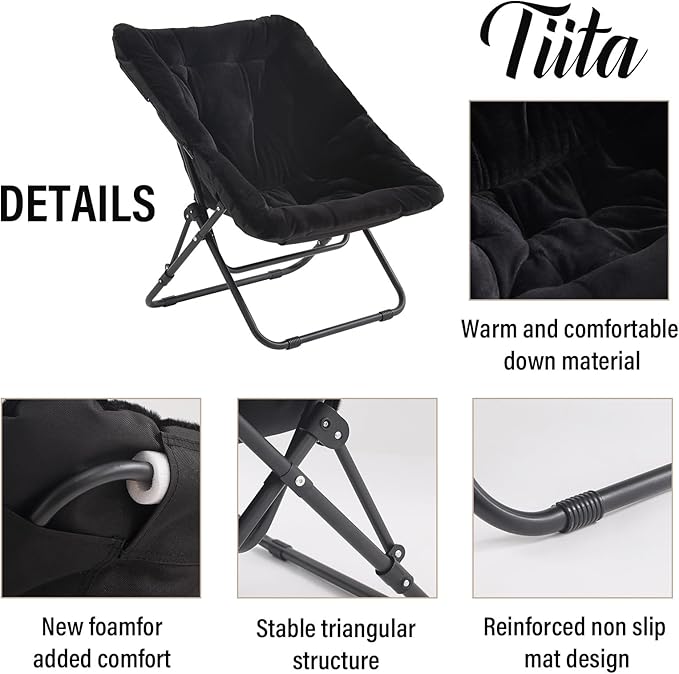 Tiita Saucer Chair with Ottoman, Soft Faux Fur Oversized Folding Accent Chair,Lounge Lazy Chair, Metal Frame Moon Chair for Bedroom, Living Room, Dorm Rooms, Garden and Courtyard