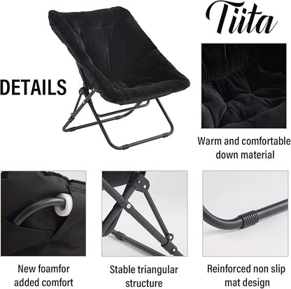 Tiita Saucer Chair with Ottoman, Soft Faux Fur Oversized Folding Accent Chair,Lounge Lazy Chair, Metal Frame Moon Chair for Bedroom, Living Room, Dorm Rooms, Garden and Courtyard