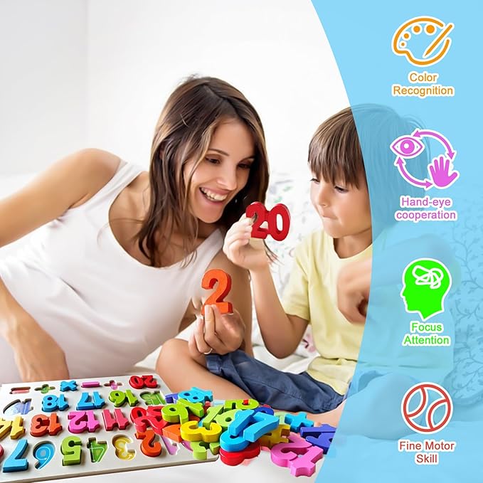 Number Puzzle - Montessori Wooden Puzzles for Toddlers 3-5 | Shape Learning Puzzle Learning Toy for Toddlers 3-5 number blocks toys for kids | Toddler Learning Toys Preschool Educational Gift for Kids