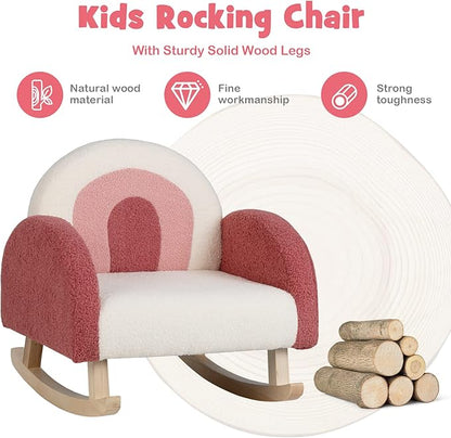 Costzon Kids Sofa, Red, Rocking Chair with Solid Wood Frames, Plush Fabric, Anti-Tip Design for Kids Room, Nursery, Playroom, Preschool, Birthday Gift for Boys Girls, Toddler Furniture Armchair
