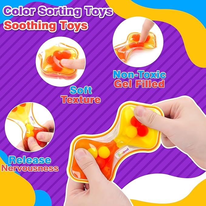 Sensory Fidget Toys for Kids Toddler: 4 Pack Color Sorting Sensory Toys for Autism - Squeeze Calming Toys for Toddler Girls Boys - Quiet Fidget Toys for Student Classroom - Goodie Bags Stuffers