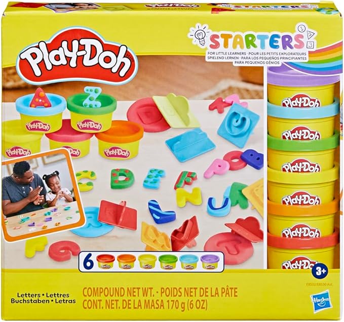Play-Doh Fundamentals Letters with 26 Letter Stamper Tools, 6 Cans of Assort. Colors, Back to School Classroom Supplies, Kids Arts & Crafts, Preschool Toys, Ages 3+