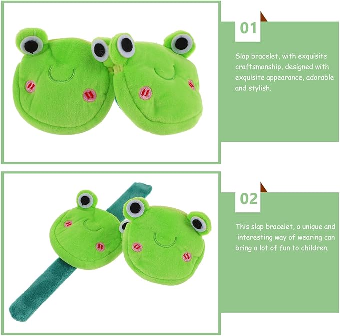 Abaodam Animal Slap Bracelet Coin Purse Frog Slap Bracelet Plush Stuffed Animal Hugger Snap Wristband Wallet for Kids