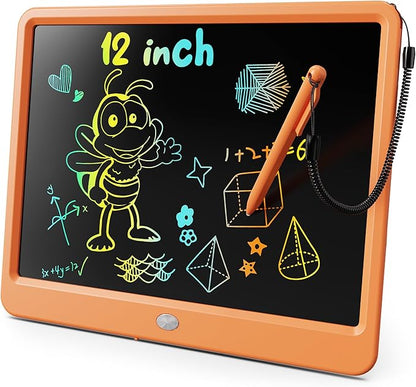 KOKODI LCD Writing Tablet, 12 Inch Colorful Toddler Doodle Board Drawing Tablet, Erasable Reusable Electronic Drawing Pads, Educational and Learning Toy for 3-6 Years Old Boy and Girls(Orange)