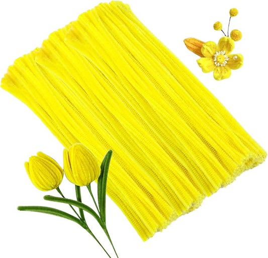 100Pcs Pipe Cleaners, Pipe Cleaners Craft, Creative Craft Pipe Cleaners for Flower Making, Chenille Stems Crafting Pipe Cleaners Flowers, Craft Supplies for Home Festivals DIY/Yellow