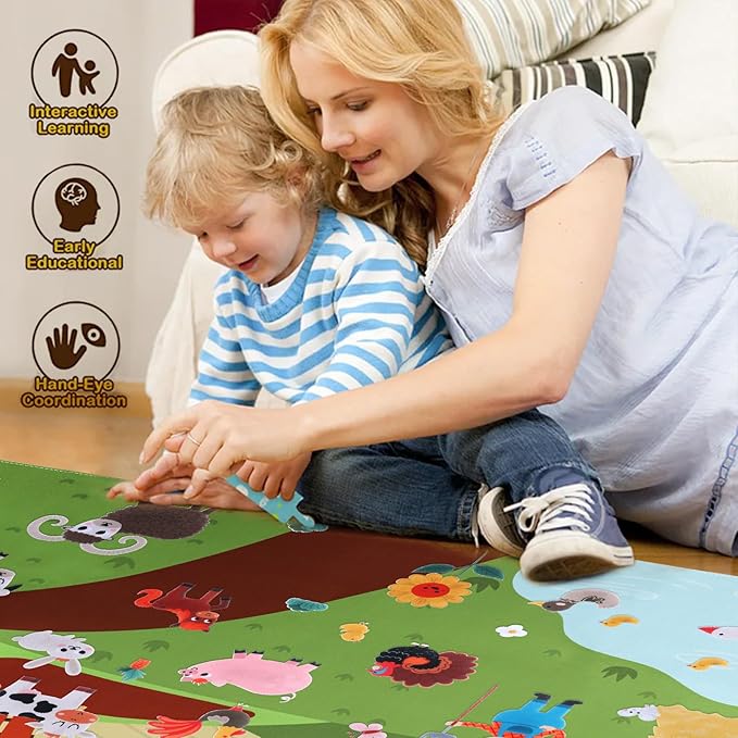 HomeMall Farm Animals Felt Board, 3.5 Ft Farmhouse Themed Felt Board for Toddlers, Preschool Early Learning Toy, Interactive Storytelling Wall Hanging Play Kit Gift for Toddlers Childrens