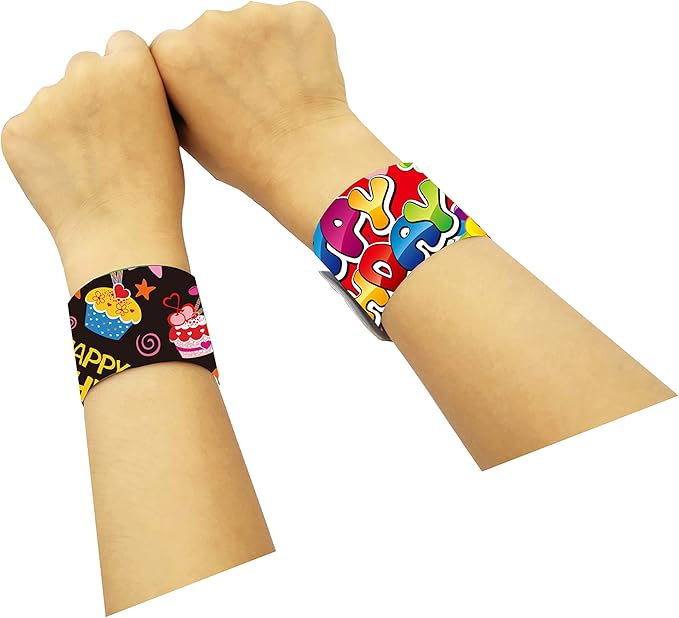 48 Pcs Happy Birthday Slap Bracelets for Kids Birthday Party Slap Bracelets Bulk Snap Bracelet Party Favors Supplies for kids&teens Gifts Teacher Classroom School Favors Prizes Exchanging Gifts