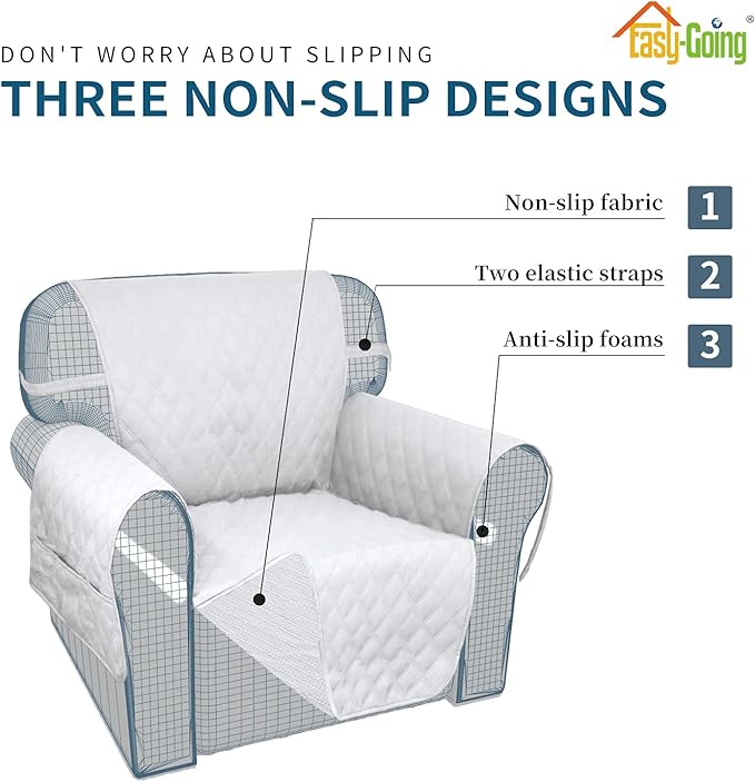 Easy-Going Waterproof Oversized Loveseat Covers Leakproof Couch Cover for 2 Cushion Couch Sofa Cover Washable Sofa Slipcover Non-Slip Furniture Protector with Pocket for Pets (Medium-XL, White)