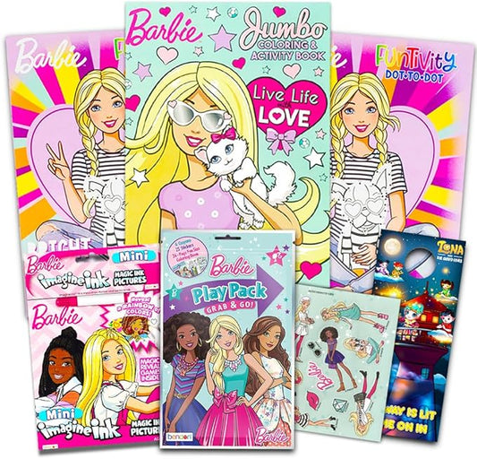 Barbie Coloring and Activity Book Super Set - 4 Books with Over 25 Stickers Party Pack
